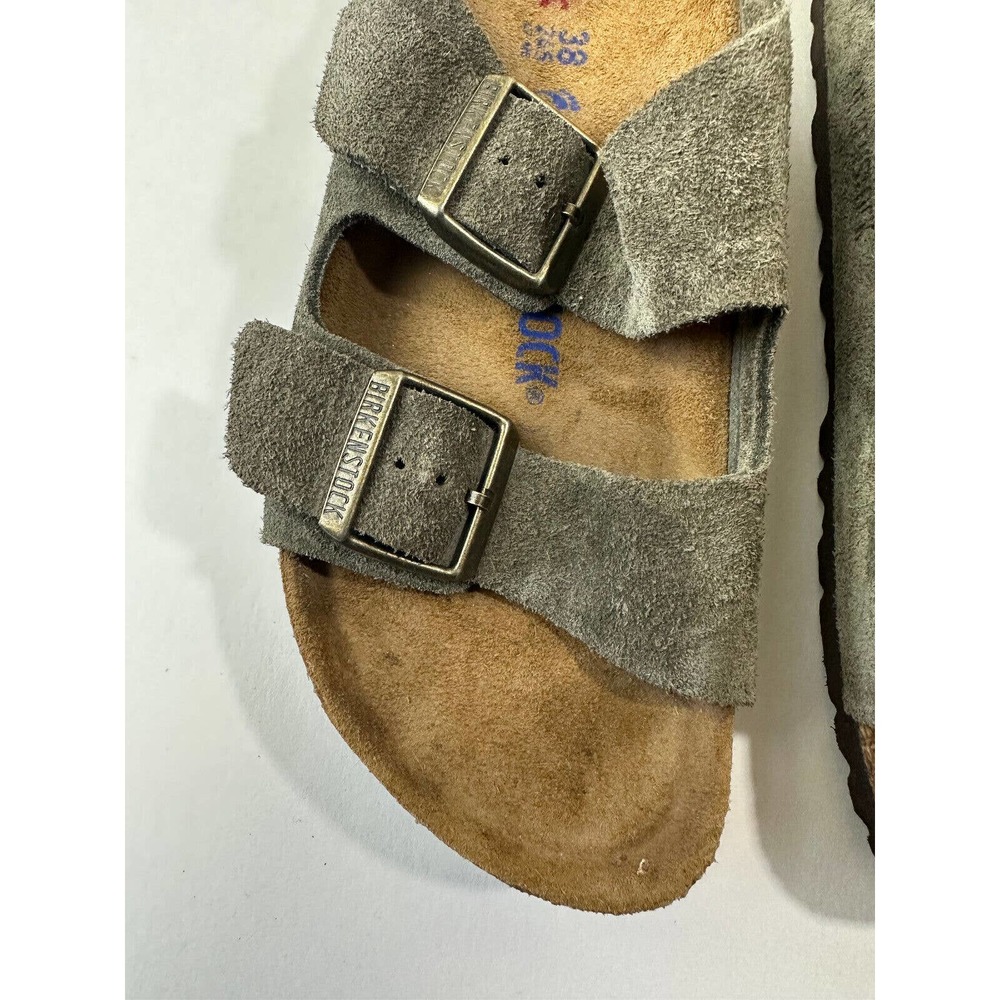 Birkenstock Double Strap Suede Sandals Sage Green Slides Size 38 Women's US 7 - Picture 5 of 11